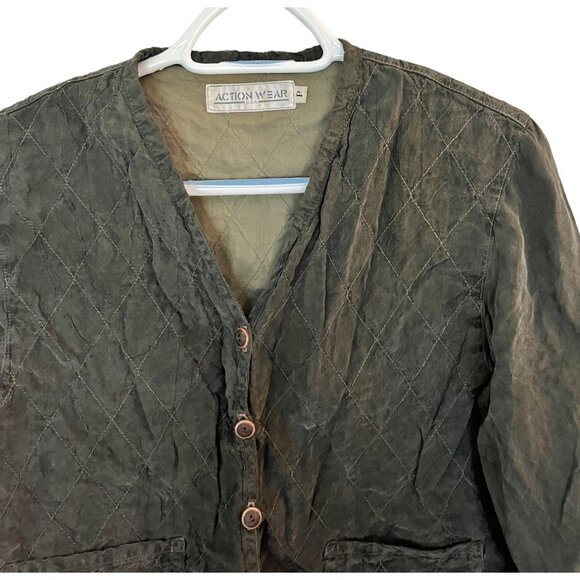 Action Wear USA Quilted Button Up Jacket Olive Green Sz SP - Picture 4 of 9